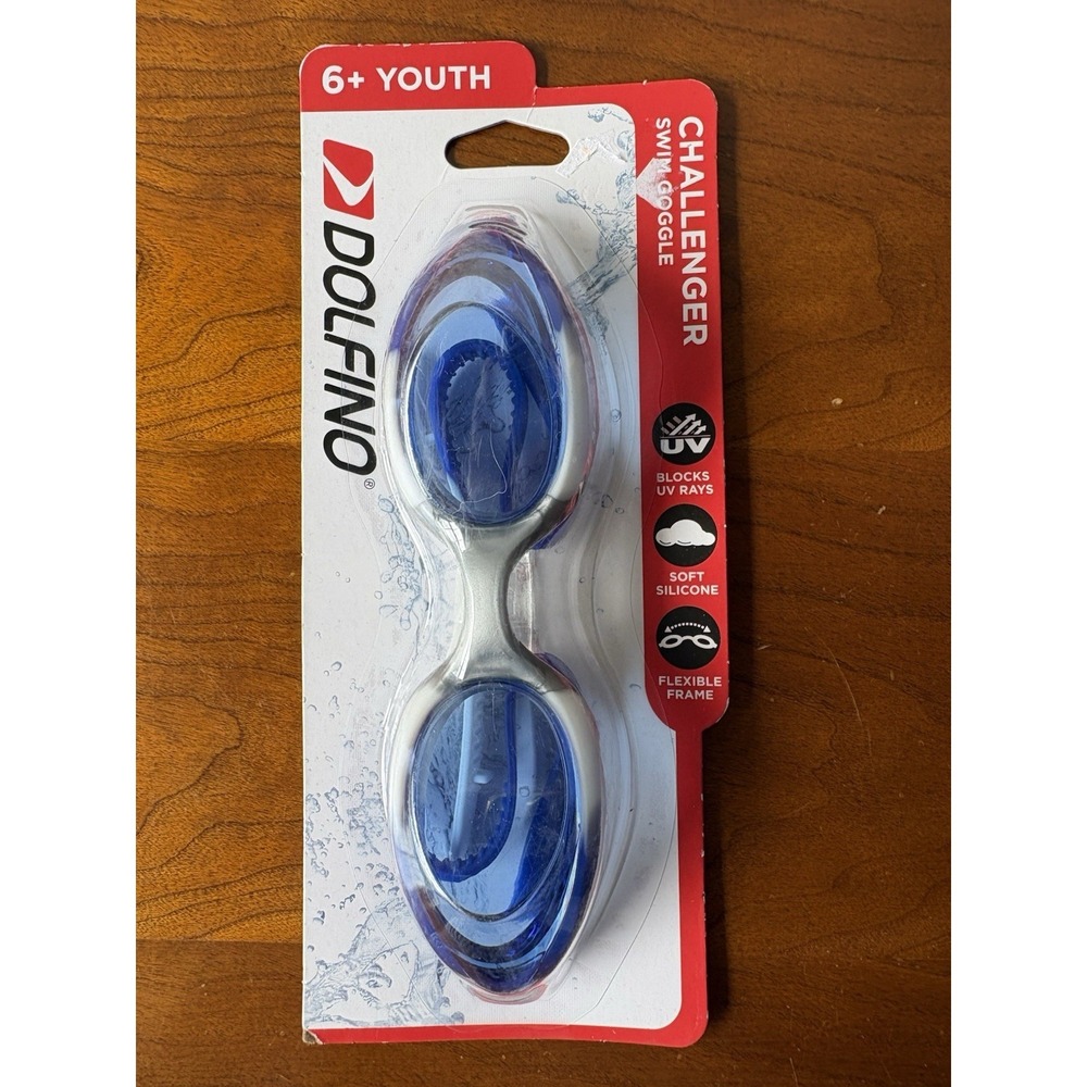 NEW Dolfino Youth Challenger Blue and White Swimming Sport Swim Goggles Age 6+